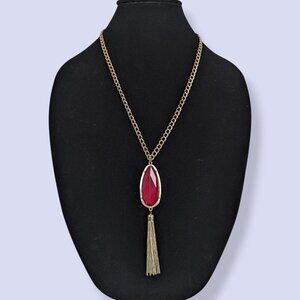 (2/$20) V. Red Tassel Pendant Necklace